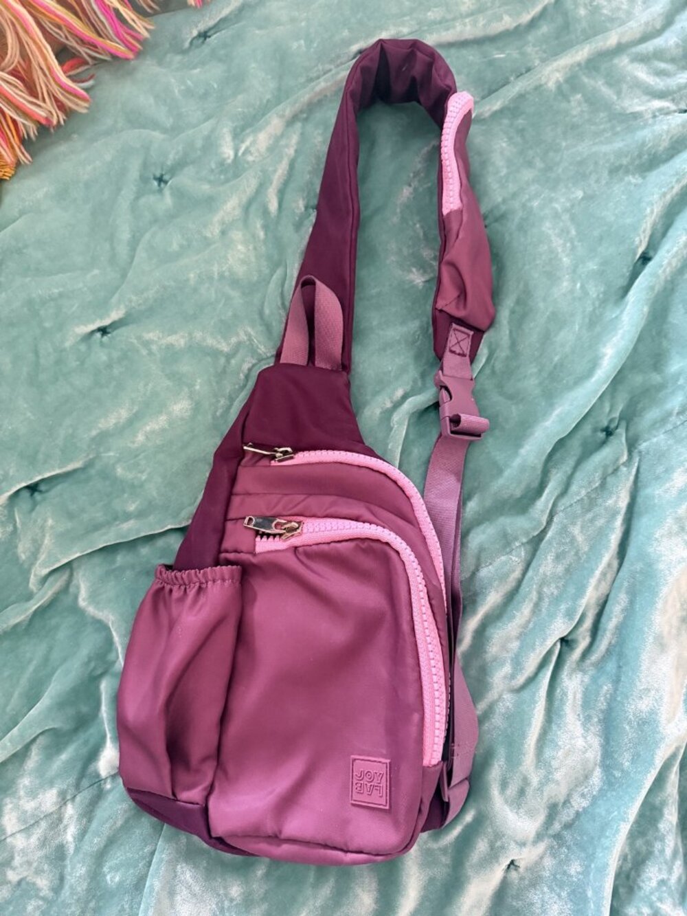 JoyLab Plum Pink Nylon Sling Bag Crossbody Water Bottle Pocket